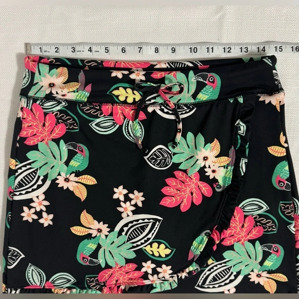 ZELOS Athletic Skort Skirt Faux Wrap Tropical Floral Birds Size Small NWOT
